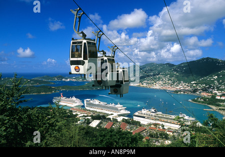 Cable Car et les navires de croisière St Thomas USVI Banque D'Images