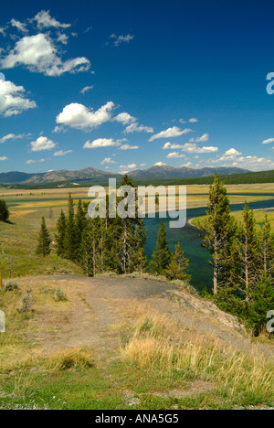 La Yellowstone River serpente à travers la Hayden Valley dans le Parc National de Yellowstone au Wyoming USA Banque D'Images