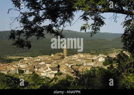 Vue sur le village Agueero entre Pamplona et Huesca, Espagne, Pyrenaeen, Agueero Banque D'Images