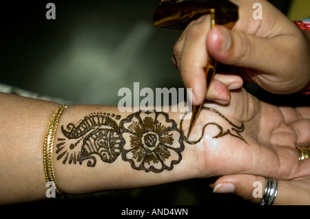 Tatouage au henné / Mehendi appliquée à un bras et de la main de femme Banque D'Images