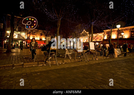 Nuit à la Place du Tertre à Montmartre Paris France Banque D'Images