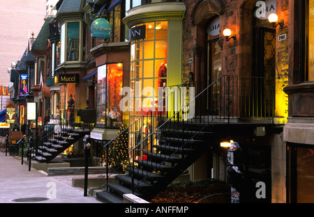 En hiver, la rue Crescent, Montréal, Québec, Canada Banque D'Images