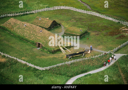 Vue aérienne de l'anse aux Meadows, une colonie viking, Terre-Neuve, Canada. Banque D'Images