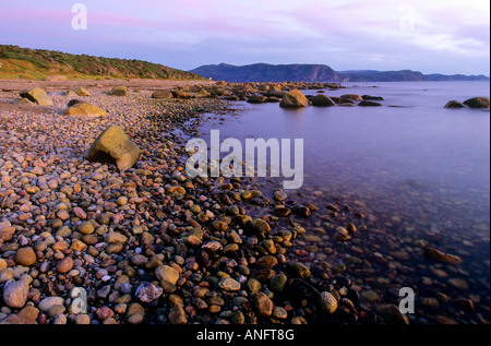 Lumière du soir sur le littoral de Lobster Cove dans le parc national du Gros-Morne, à Terre-Neuve, Canada. Banque D'Images