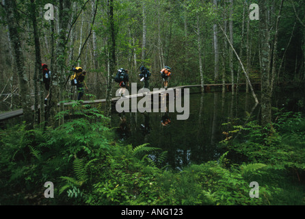 Randonneurs sur la piste Chilkoot Klondike Gold Rush Alaska NP Banque D'Images