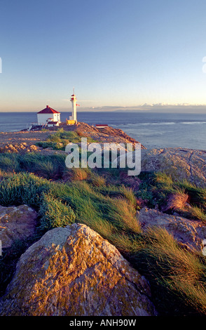 Phare de l'île Trial avec le détroit de Juan de Fuca en arrière-plan, Victoria, Colombie-Britannique, Canada. Banque D'Images