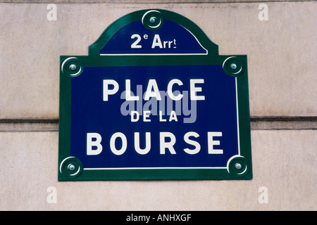 Europe France Paris Place de la Bourse Street Sign Banque D'Images