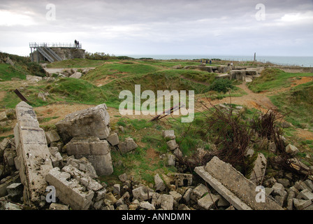 Bataille à la Pointe du Hoc, site de l'US Army D-Day attaque, Normandie, France Banque D'Images