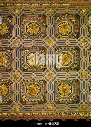 Plafond à caissons de la salle du trône, Palais du Roi et de la Reine Catholique, l'Aljaferia Palace, Zaragoza, Espagne Banque D'Images