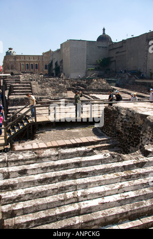 Les ruines de la Grande Pyramide Templo Mayor de Mexico Le Mexique est également connu sous le nom de Plaza de trois cultures Banque D'Images