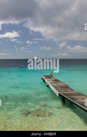 Îles ABC, CURACAO, Westpunt : Playa Kalki Beach, Beach Pier Banque D'Images