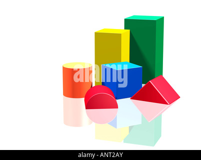 Un assortiment de blocs colorés sur un fond blanc. Banque D'Images