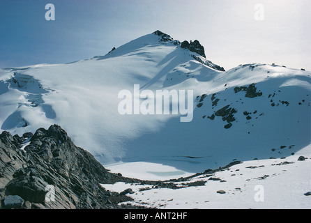 Lenana Point et l'étang de Curling Top Hut sur le Mont Kenya Le Kenya Afrique de l'Est Banque D'Images