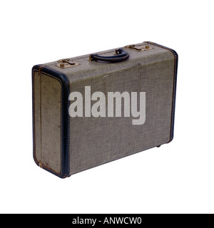 Vintage suitcase silouetted sur fond blanc Banque D'Images