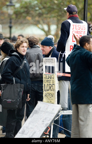 Speakers Corner sur l'échelle de l'homme parler de sang de Jésus Christ avec les London Banque D'Images