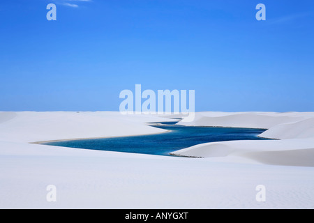 Avis de Lagoa Azul dans desert dunes de sable blanc du Parc National Lençois Maranheses au Brésil Banque D'Images