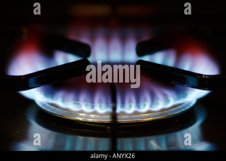 Flamme de gaz sur une cuisinière vitrocéramique Angleterre Royaume-Uni Banque D'Images