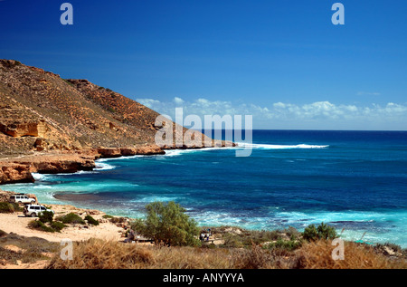Camping à Red Bluff le plus méridional des limites du parc marin de Ningaloo Station Quobba Australie Occidentale Banque D'Images