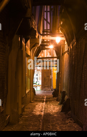 FRANCE, Champagne (Aube), Troyes : ruelle des Chats (chats) allée de la rue médiévales (soir) Banque D'Images