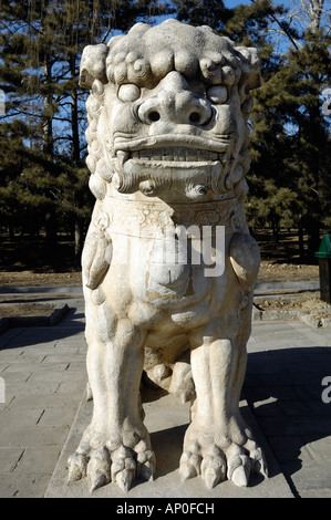 Le lion de pierre sacrée des Tombeaux Ming Shisanling à Beijing, Chine. 16 Jan 2008 Banque D'Images