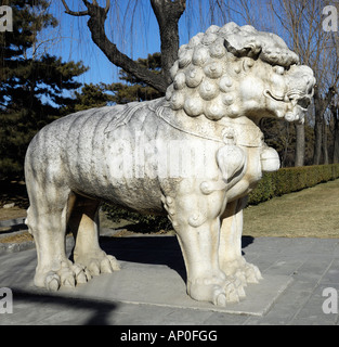 Le lion de pierre sacrée des Tombeaux Ming Shisanling à Beijing, Chine. 16 Jan 2008 Banque D'Images