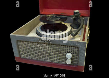 Monarque dansette record player rouge gris bleu Open music pop musical 33 45 78 tr/min jouer jouer Sound 1960 Rock roll Banque D'Images