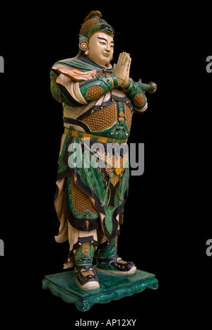 Wei T'o figure en terre cuite Chine Samouraï guerrier homme taille de la vie militaire soldat vitrage en noir vert jaune chine honan provinc Banque D'Images