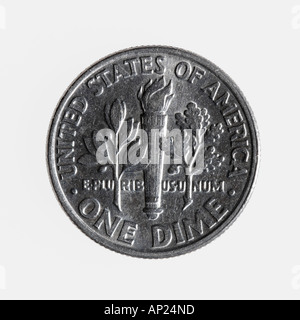 Pièce de dix sous sur fond blanc U S american Monnaie dollar sou- Voir image no. AP24NB pour cette pièce de frontside Banque D'Images