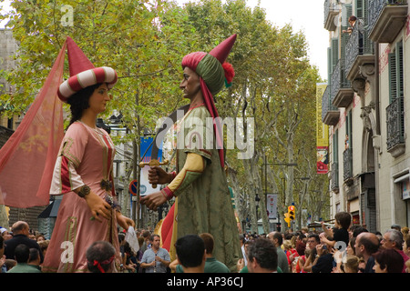 Défilé de géants, Festa de la Merce, city festival, septembre, la Rambla, Ciutat Vella, Barcelone, Espagne Banque D'Images