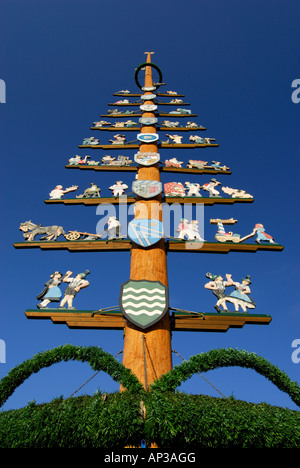 Maypole, caresser, lac Waginger See, Chiemgau, Upper Bavaria, Bavaria, Germany Banque D'Images