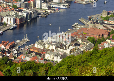 La Norvège, le mont Floyen, Bergen, vue sur port de Bergen Banque D'Images