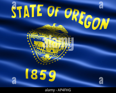 Illustration par ordinateur du drapeau de l'état de l'Oregon à l'aspect soyeux et les vagues Banque D'Images