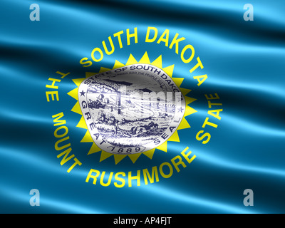 Illustration par ordinateur du drapeau de l'État du Dakota du Sud à l'aspect soyeux et les vagues Banque D'Images