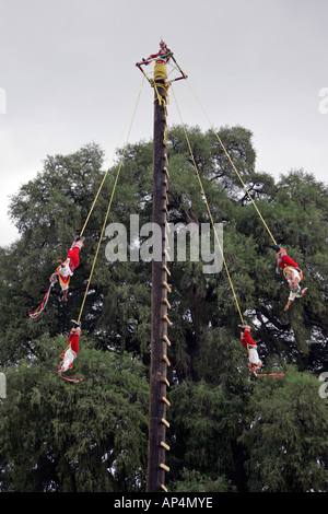 Los Voladores de Papantla, un groupe exécutant des cérémonies traditionnelles indiennes du Mexique, lors d'un spectacle à Tule, Mexique Banque D'Images