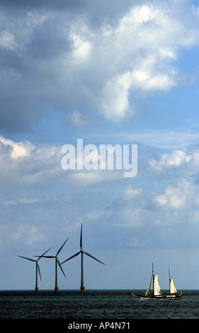 Scroby Sands wind farm deux milles au large de Great Yarmouth, Norfolk, Royaume-Uni. Banque D'Images