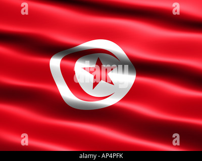 Drapeau de la Tunisie avec l'illustration par ordinateur aspect soyeux et les vagues Banque D'Images