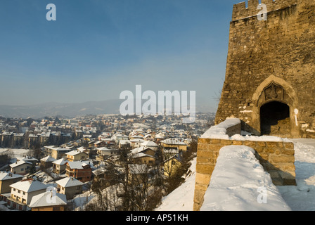 Vue de la ville de Jajce à partir de la forteresse. La Bosnie et Herzégovine Banque D'Images