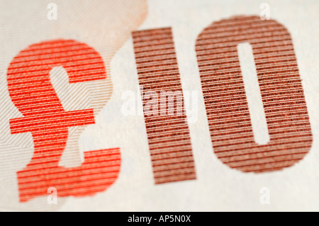 Près de dix livres sterling à partir d'une note de 10 GBP Banque D'Images