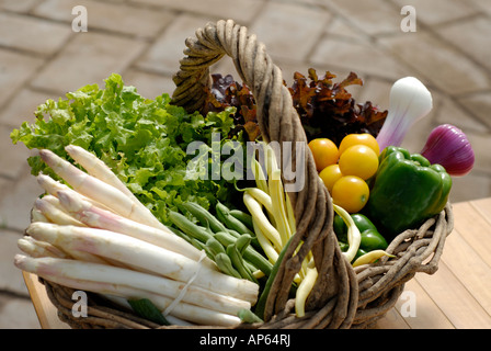 Handmade panier plein de légumes biologiques fraîchement cueillis Banque D'Images