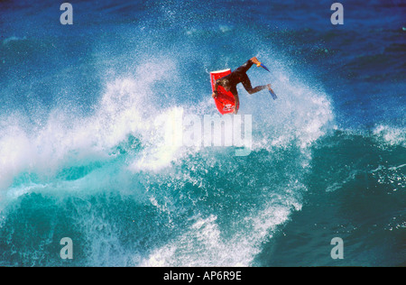 Bodyboard action, Waimea Bay, Oahu, Hawaii, USA Banque D'Images