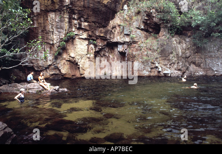 Les touristes de la baignade à la base de Florence Falls dans la région de Litchfield National Park, Territoire du Nord, Australie Banque D'Images