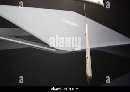 Ordinateur portable MacBook Air MacWorld 2008 et de panneaux d'affichage Banque D'Images