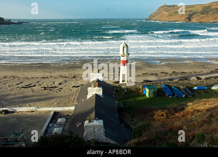 Port Erin beach et phare sur un jour de vent Banque D'Images