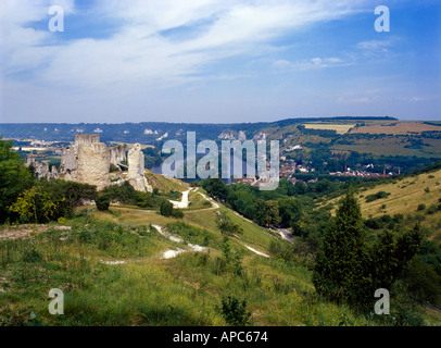 Château Gaillard construit par Richard Coeur de Lion au-dessus Les Andelys et la Seine Eure France Haute Normandie Banque D'Images