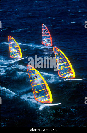 Windfsurfing voiles en mer Banque D'Images