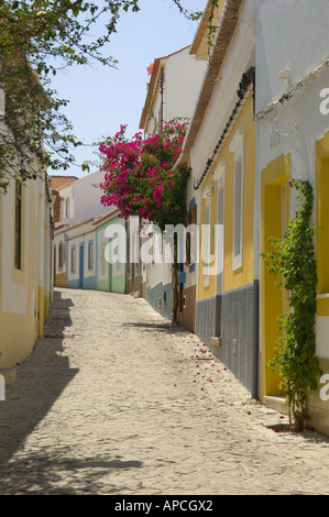 Le Portugal, l'Algarve, une petite ruelle pavée Rue Ferragudo Banque D'Images