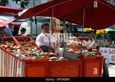 France aquitaine lot et garonne monflanquin un marché sur la place principale Banque D'Images