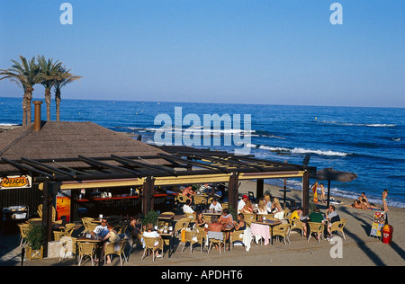 Beachbar, Playa de la Miel-Benalmádena d'Arroyo, Costa del Sol, Andalousie, Espagne Malaga Provinz Banque D'Images