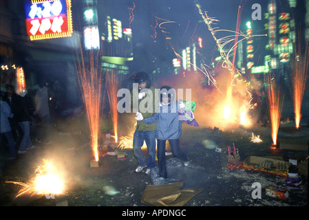 Yenshui Yenshui fireworks festival, comté de Tainan, Taiwan, l'Asie Banque D'Images