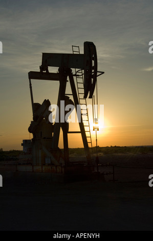 Pumper dans l'ouest du Texas au coucher du soleil. Banque D'Images